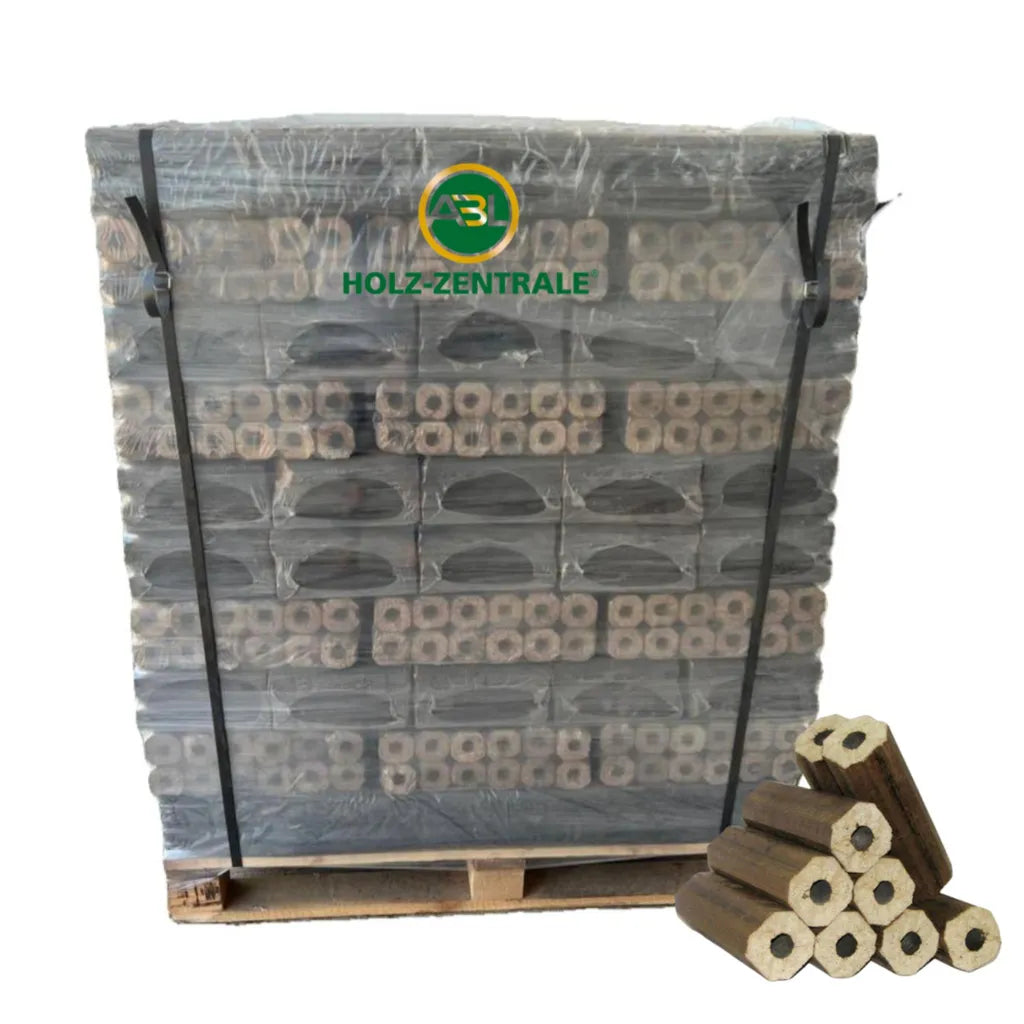 PiniKay Holzbriketts 100% Eiche, 8-eckig 10 kg – Palette 960 kg | Brikettsdirekt